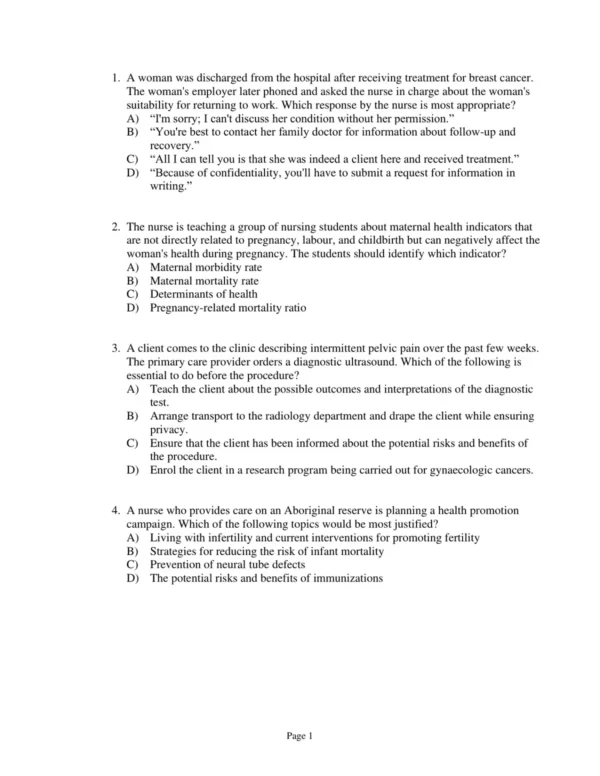 Test Bank For Canadian Maternity Newborn & Women's Health Nursing Comprehensive Care Across The Life Span Second Edition Robin J Evans
