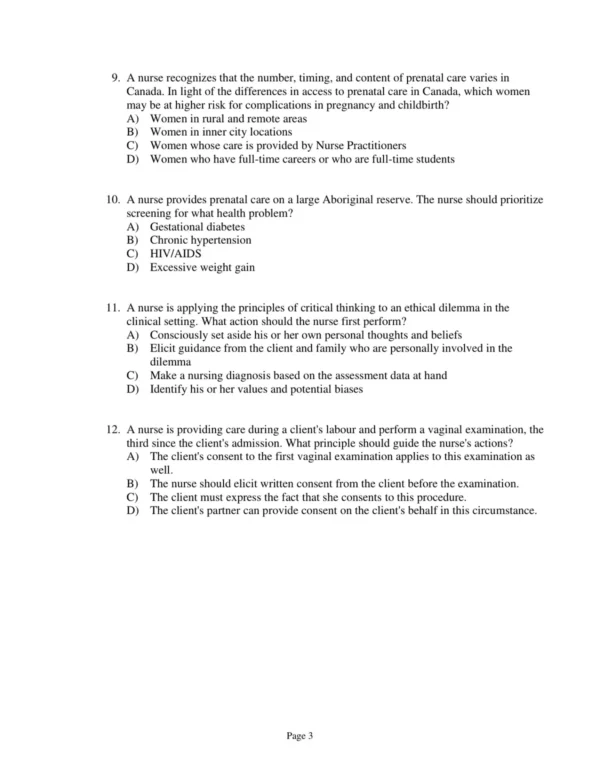 Test Bank For Canadian Maternity Newborn & Women's Health Nursing Comprehensive Care Across The Life Span Second Edition Robin J Evans