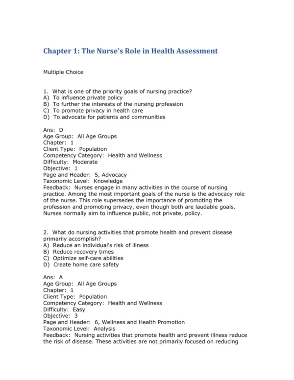 Test Bank For Canadian Nursing Health Assessment A Best Practice Approach 2nd Edition Tracey C. Stephen