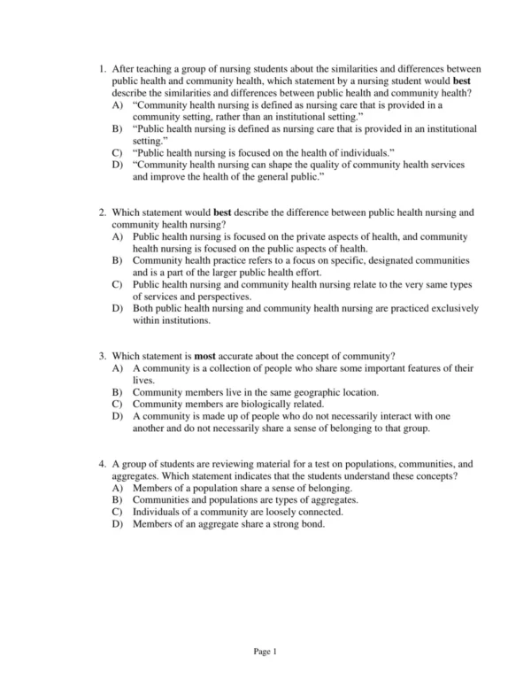 Test Bank For Community And Public Health Nursing Promoting The Public's Health Ninth Edition Cherie Rector