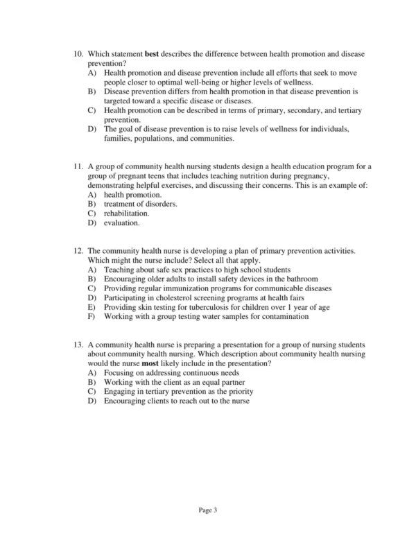 Test Bank For Community And Public Health Nursing Promoting The Public's Health Ninth Edition Cherie Rector