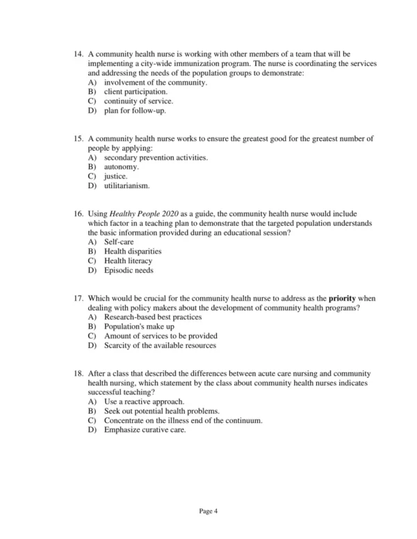 Test Bank For Community And Public Health Nursing Promoting The Public's Health Ninth Edition Cherie Rector