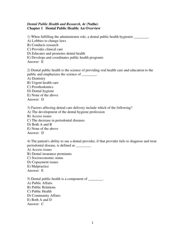 Test Bank For Dental Public Health & Research Contemporary Practice For The Dental Hygienist 4th Edition Christine N. Nathe