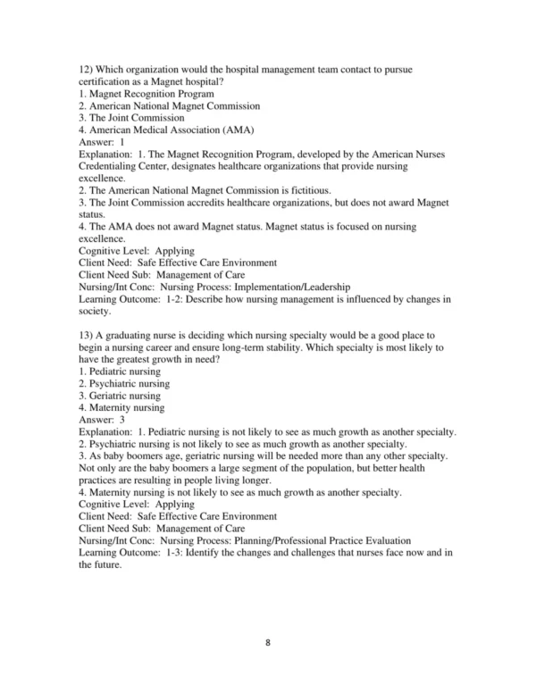 Test Bank For Effective Leadership And Management In Nursing 9th Edition Eleanor J. Sullivan 8 Test Bank For Effective Leadership And Management In Nursing 9th Edition Eleanor J. Sullivan