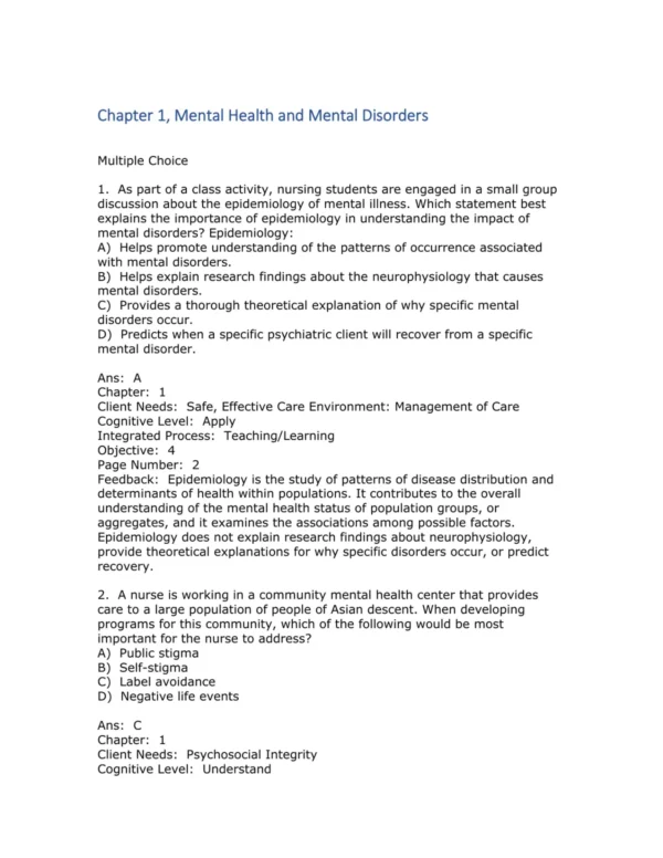 Test Bank For Essentials Of Psychiatric Nursing Second Edition Mary Ann Boyd' Rebecca Luebbert