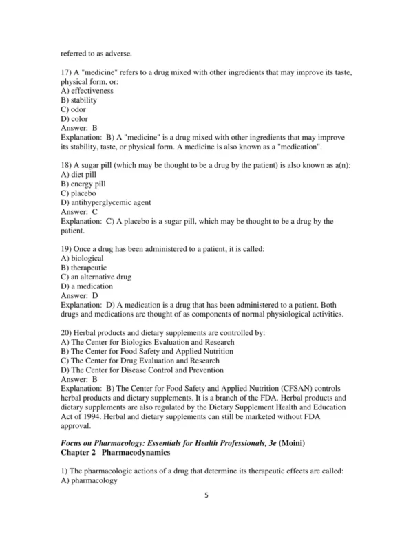 Test Bank For Focus On Pharmacology Essentials For Health Professionals 3rd Edition Jahangir Moini