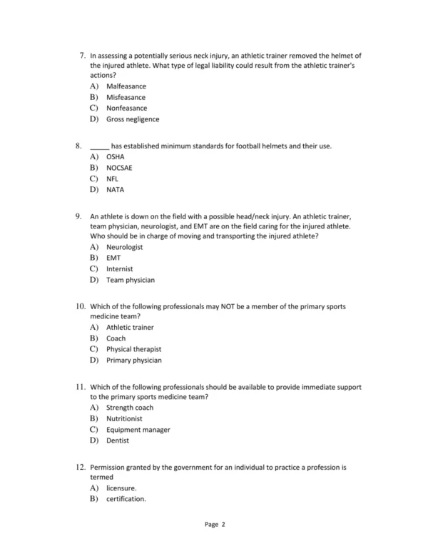 Test Bank For Foundations Of Athletic Training Prevention Assessment And Management Sixth Edition Marcia K. Anderson