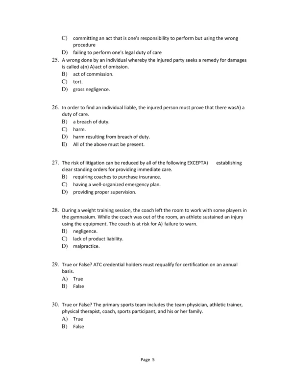 Test Bank For Foundations Of Athletic Training Prevention Assessment And Management Sixth Edition Marcia K. Anderson
