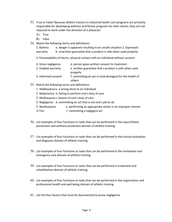 Test Bank For Foundations Of Athletic Training Prevention Assessment And Management Sixth Edition Marcia K. Anderson