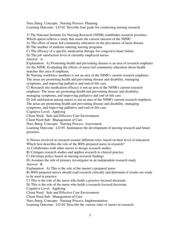 Test Bank For Foundations Of Nursing Research 7th Edition Rose Marie Nieswiadomy