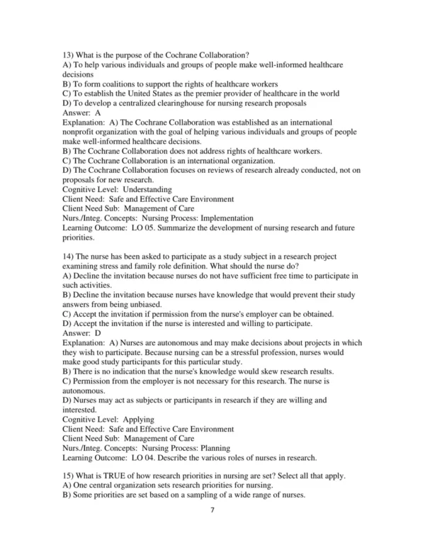 Test Bank For Foundations Of Nursing Research 7th Edition Rose Marie Nieswiadomy