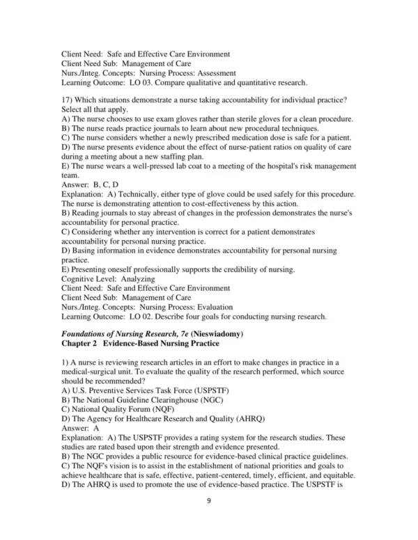 Test Bank For Foundations Of Nursing Research 7th Edition Rose Marie Nieswiadomy