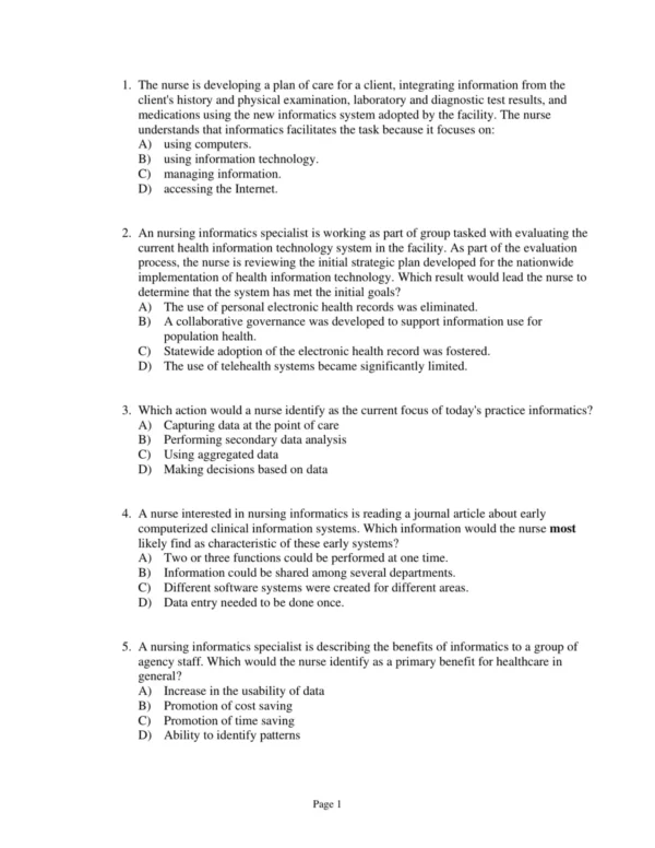 Test Bank For Informatics And Nursing Opportunities And Challenges Fifth Edition Jeanne Sewell