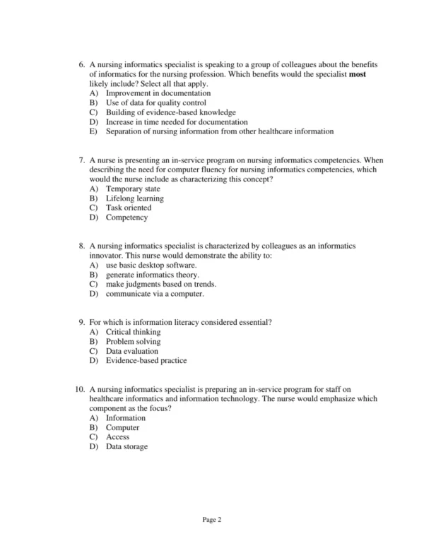 Test Bank For Informatics And Nursing Opportunities And Challenges Fifth Edition Jeanne Sewell