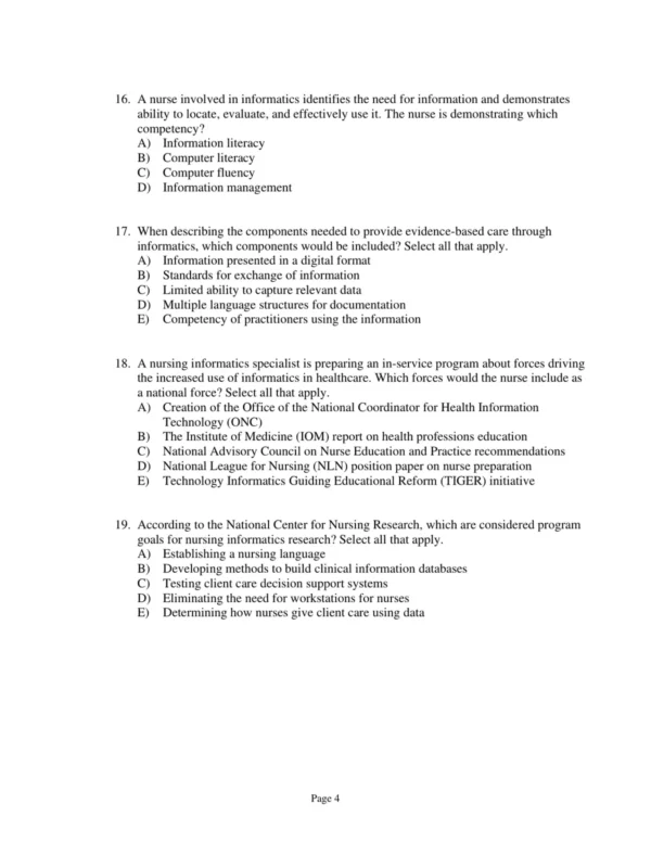 Test Bank For Informatics And Nursing Opportunities And Challenges Fifth Edition Jeanne Sewell