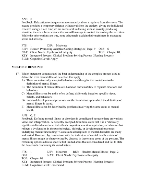 Test Bank For Introductory Mental Health Nursing Fourth Edition Donna M. Womble