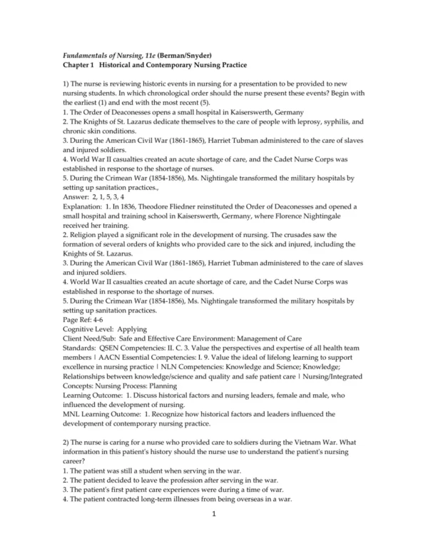 Test Bank For Kozier & Erb's Fundamentals Of Nursing Concepts Process And Practice 11th Edition Audrey T. Berman