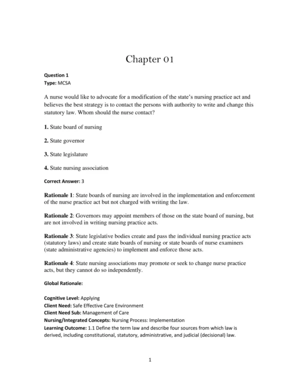 Test Bank For Legal & Ethical Issues In Nursing 6th Edition Ginny Wacker Guido
