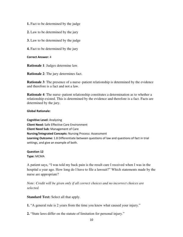 Test Bank For Legal & Ethical Issues In Nursing 6th Edition Ginny Wacker Guido