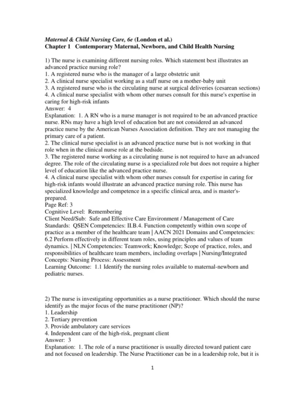 Test Bank For Maternal & Child Nursing Care 6th Edition Marcia London