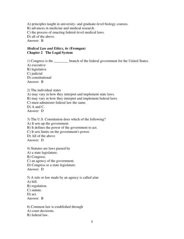 Test Bank For Medical Law And Ethics 6th Edition Bonnie F. Fremgen