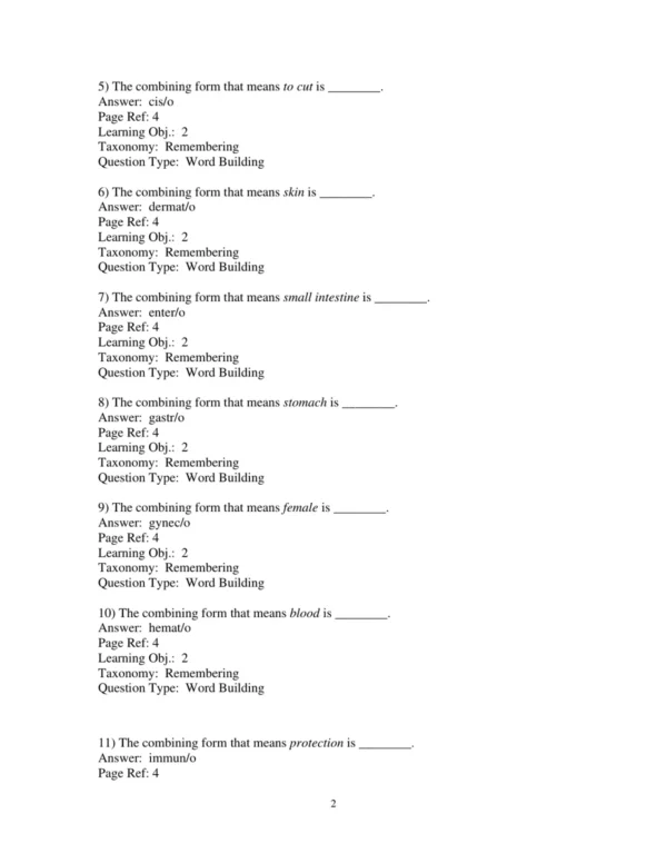 Test Bank For Medical Terminology A Living Language 8th Edition Bonnie F. Fremgen