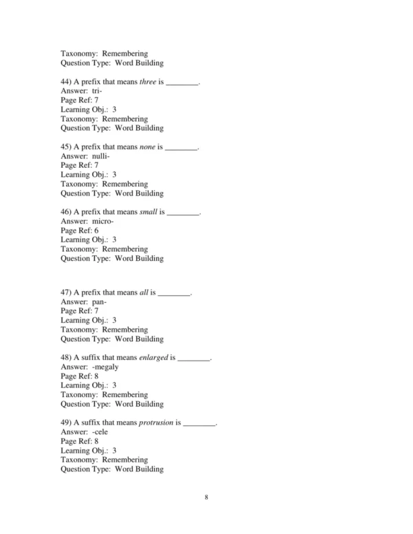 Test Bank For Medical Terminology A Living Language 8th Edition Bonnie F. Fremgen