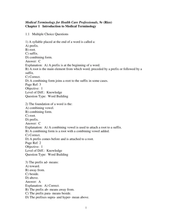 Test Bank For Medical Terminology For Healthcare Professionals 9th Edition Jane Rice