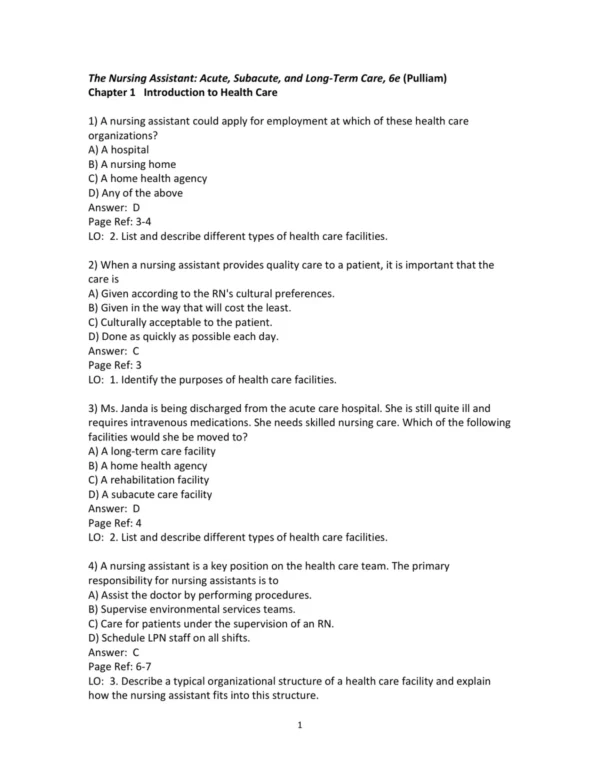 Test Bank For Nursing Assistant The 6th Edition Jolynn Pulliam