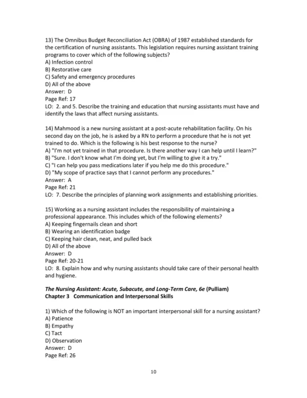 Test Bank For Nursing Assistant The 6th Edition Jolynn Pulliam