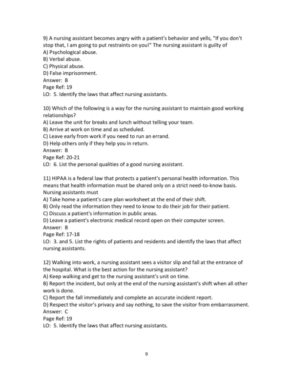 Test Bank For Nursing Assistant The 6th Edition Jolynn Pulliam