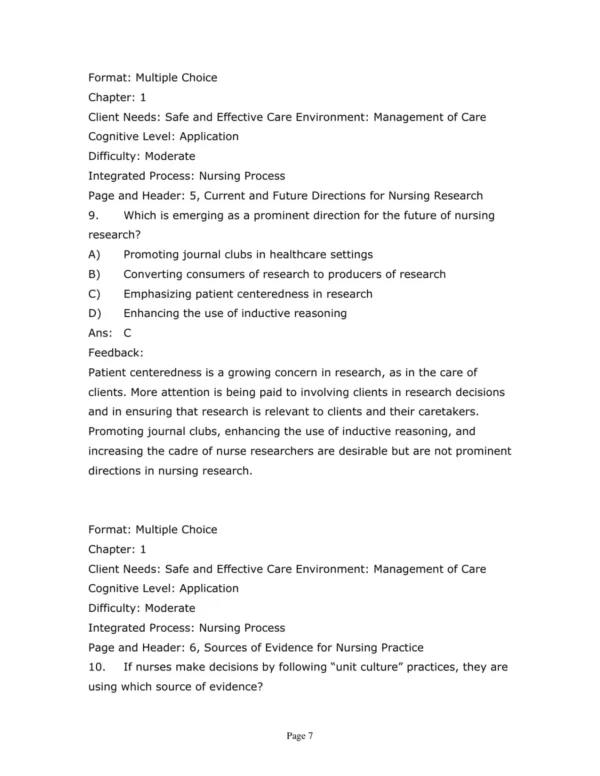 Test Bank For Nursing Research Generating And Assessing Evidence For Nursing Practice Eleventh Edition Denise F. Polit