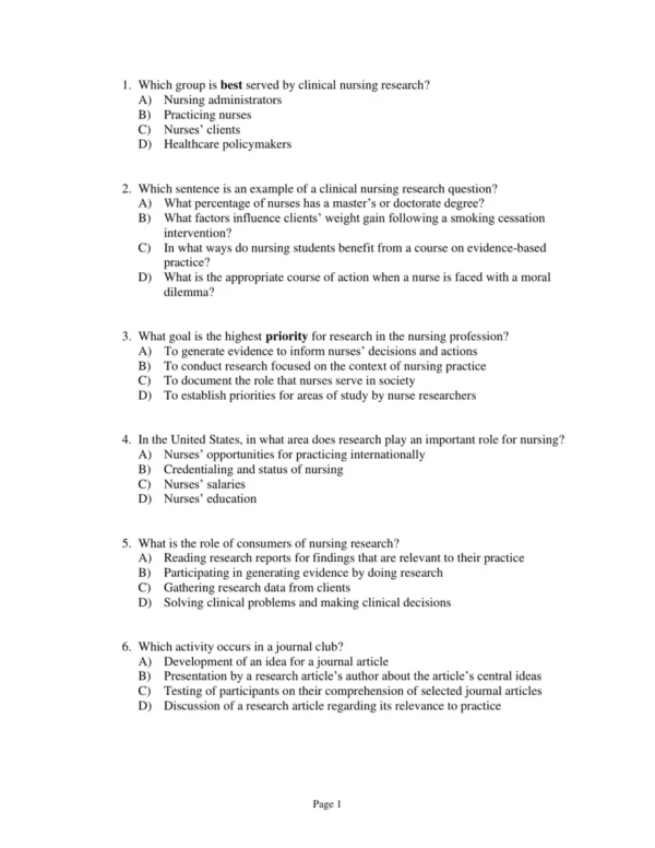 Test Bank For Nursing Research Generating And Assessing Evidence For Nursing Practice Tenth Edition Denise F. Polit