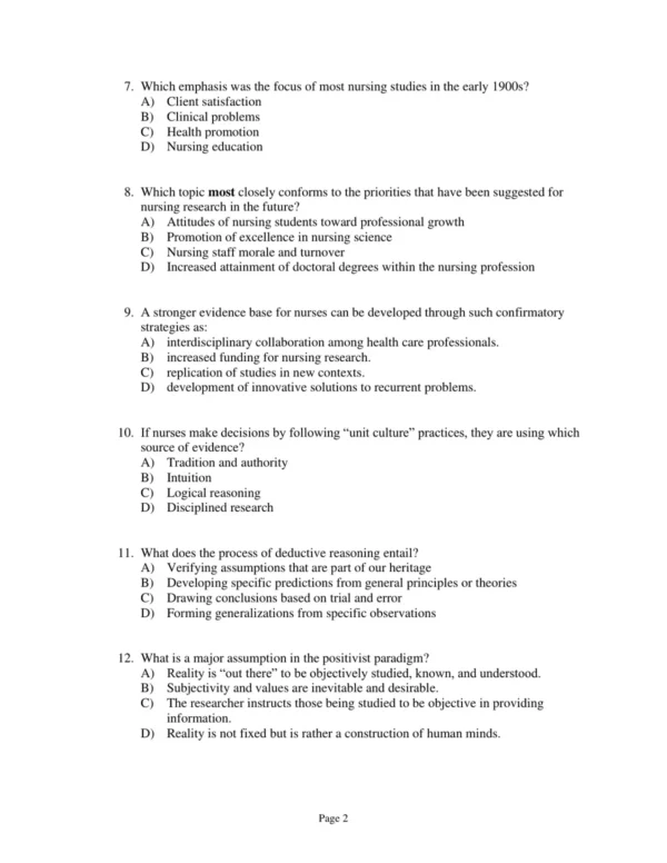 Test Bank For Nursing Research Generating And Assessing Evidence For Nursing Practice Tenth Edition Denise F. Polit