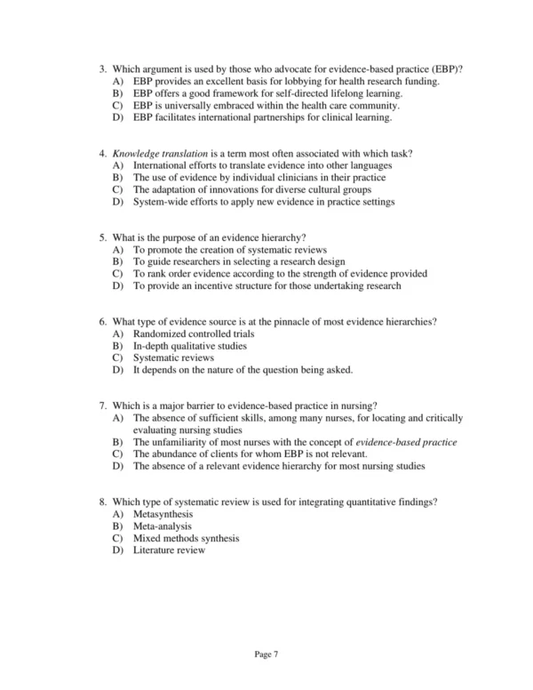 Test Bank For Nursing Research Generating And Assessing Evidence For Nursing Practice Tenth Edition Denise F. Polit