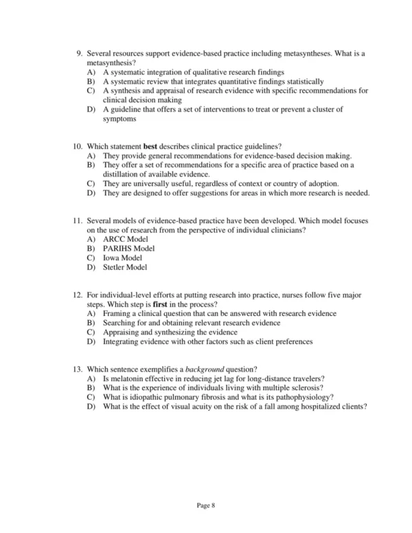 Test Bank For Nursing Research Generating And Assessing Evidence For Nursing Practice Tenth Edition Denise F. Polit