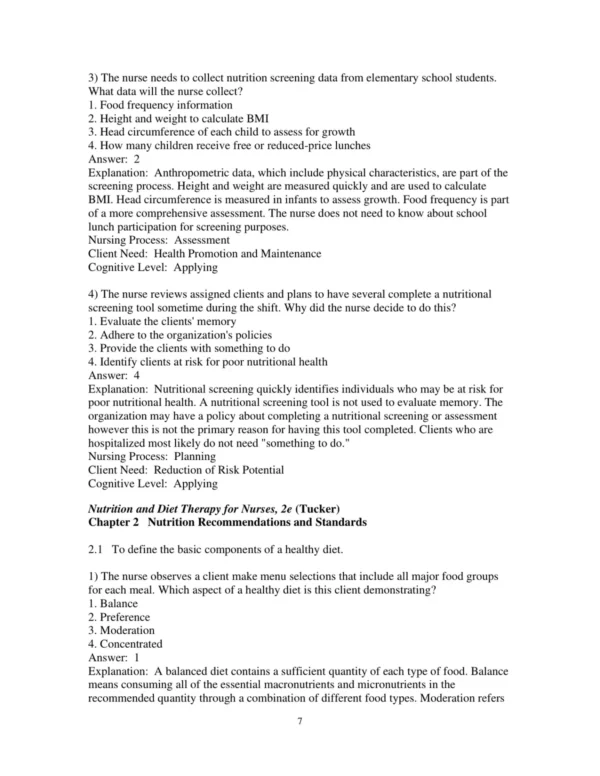 Test Bank For Nutrition And Diet Therapy For Nurses 2nd Edition Sheila Tucker