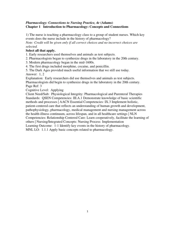 Test Bank For Pharmacology Connections To Nursing Practice 4th Edition Michael P. Adams