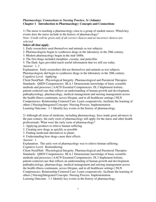 Test Bank For Pharmacology Connections To Nursing Practice 5th Edition Michael P. Adams