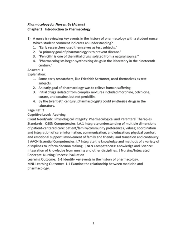 Test Bank For Pharmacology For Nurses A Pathophysiologic Approach 6th Edition Michael P. Adams
