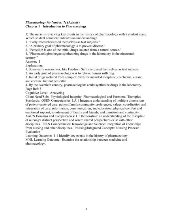 Test Bank For Pharmacology For Nurses A Pathophysiologic Approach 7th Edition Michael P. Adams