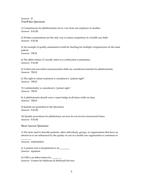 Test Bank For Phlebotomy Handbook Blood Specimen Collection From Basic To Advanced 10th Edition Diana Garza