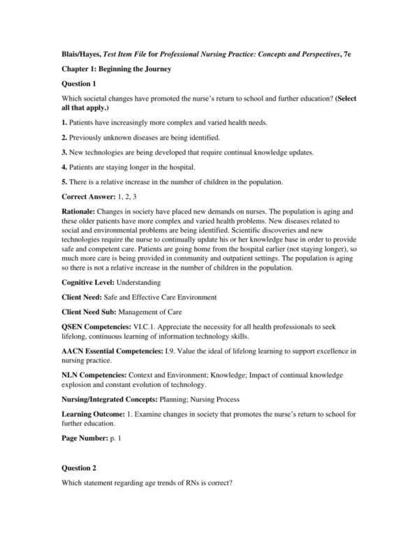 Test Bank For Professional Nursing Practice Concepts And Perspectives 7th Edition Kathy Blais 1 Test Bank For Professional Nursing Practice Concepts And Perspectives 7th Edition Kathy Blais