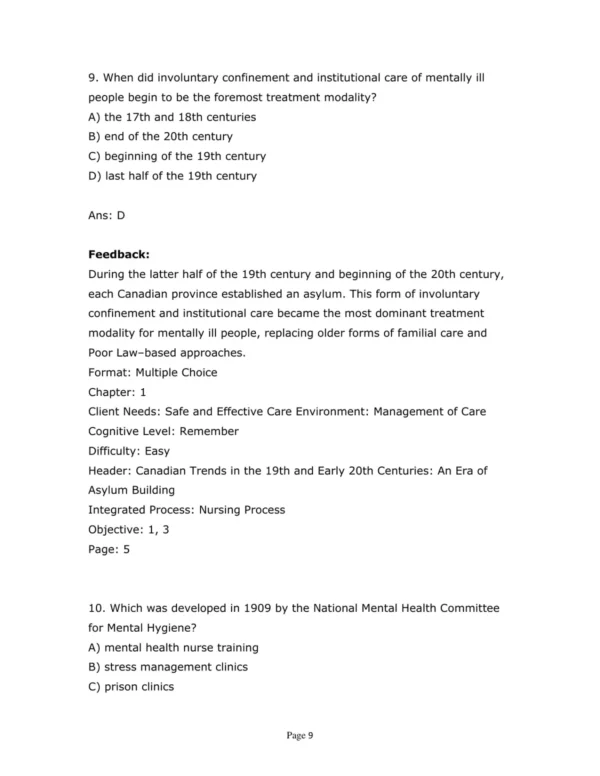 Test Bank For Psychiatric And Mental Health Nursing Editiondiane Kunyk 9 Test Bank For Psychiatric And Mental Health Nursing For Canadian Practice Fifth Editiondiane Kunyk