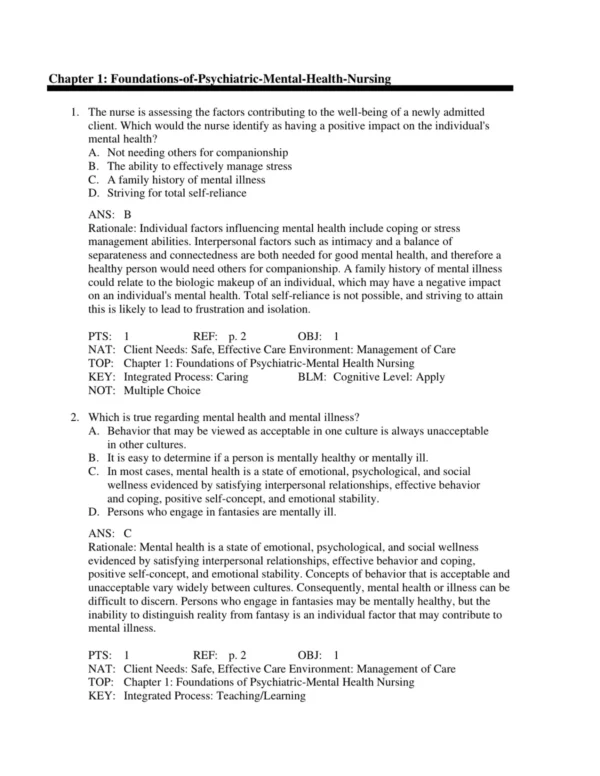 Test Bank For Psychiatric Mental Health Nursing 8th Edition By Sheila L. Videbeck