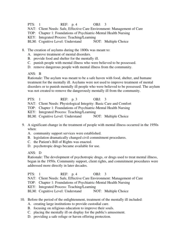 Test Bank For Psychiatric Mental Health Nursing 8th Edition By Sheila L. Videbeck