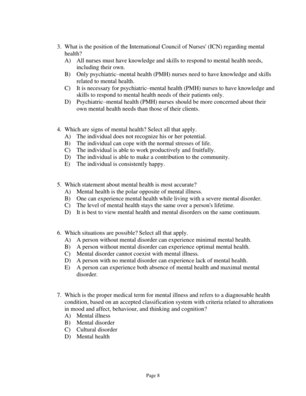 Test Bank For Psychiatric & Mental Health Nursing For Canadian Practice 3rd Edition Wendy Austin Mary Ann Boyd