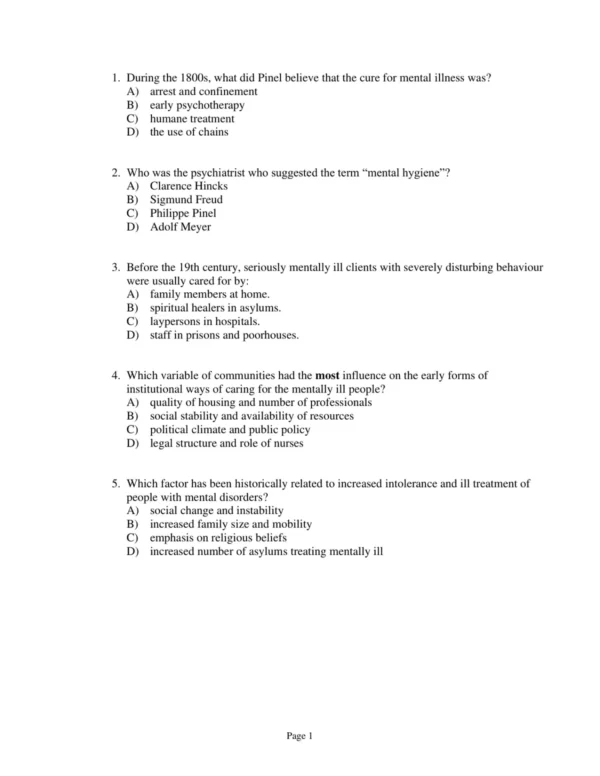 Test Bank For Psychiatric & Mental Health Nursing For Canadian Practice Fourth Edition Wendy Austin