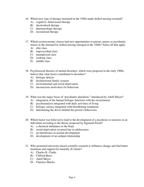 Test Bank For Psychiatric & Mental Health Nursing For Canadian Practice Fourth Edition Wendy Austin