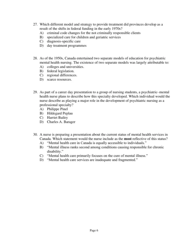 Test Bank For Psychiatric & Mental Health Nursing For Canadian Practice Fourth Edition Wendy Austin